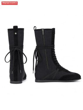 Womens Suede Lace Up High Top Sneakers Mid Calf Casual Streetwear Shoes